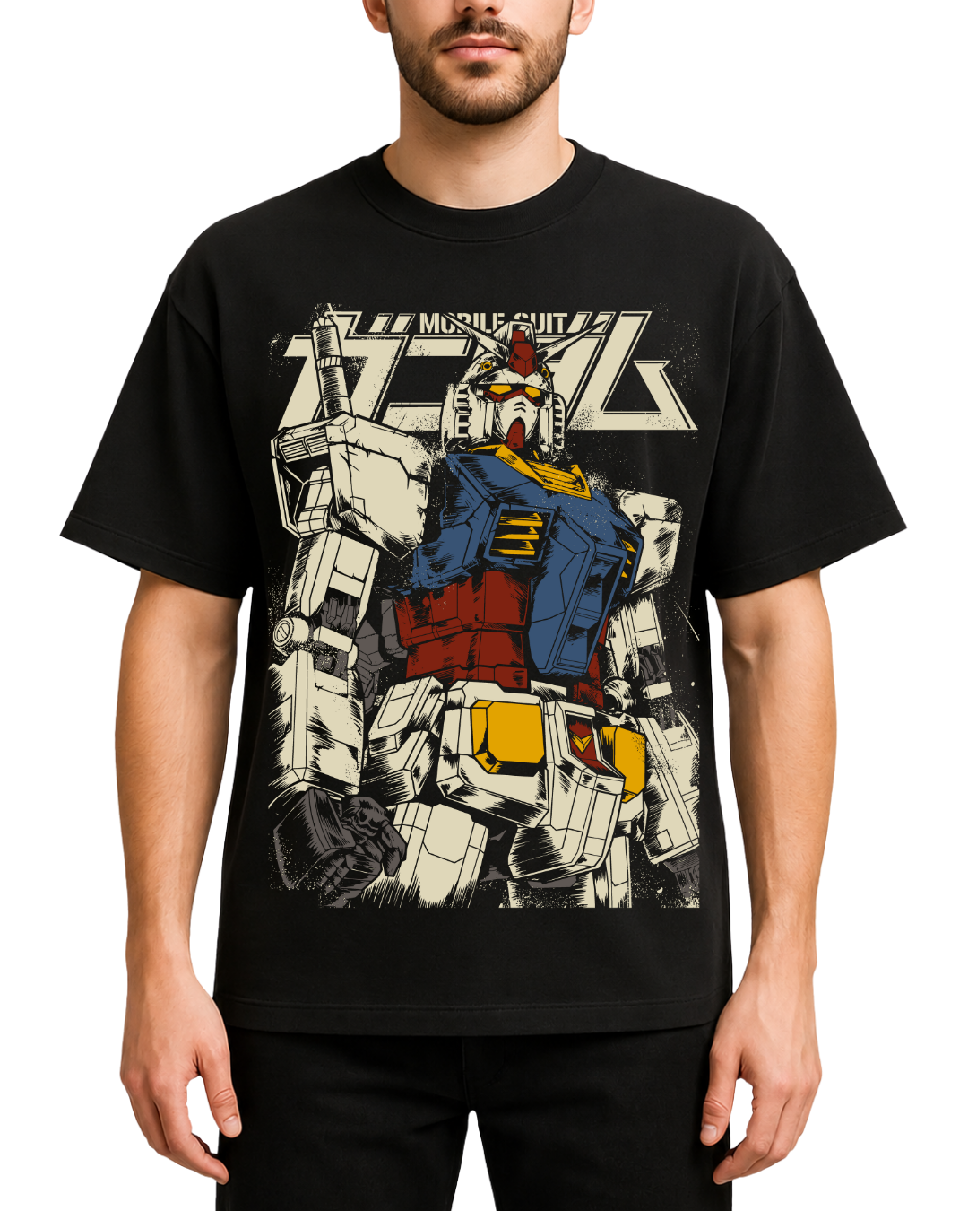 Retro Mobile Suit Gundam RX-78-2 Anime Mecha Oversized Graphic T-Shirt