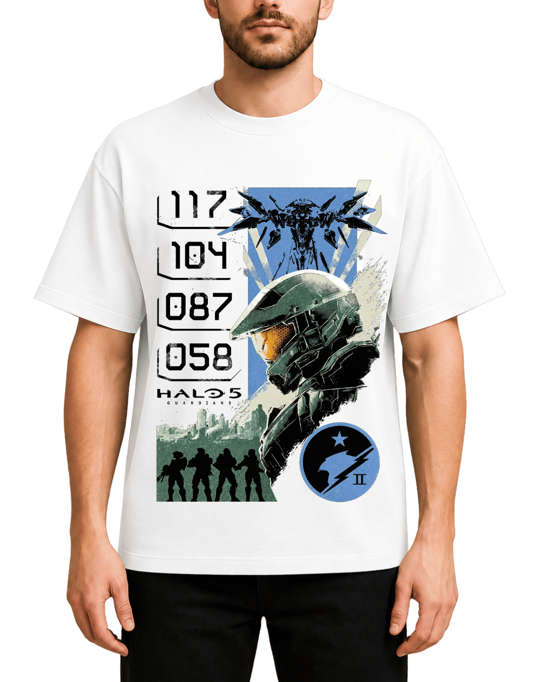 Halo Master Chief Spartan Blue Team 117 Oversized Graphic T-Shirt