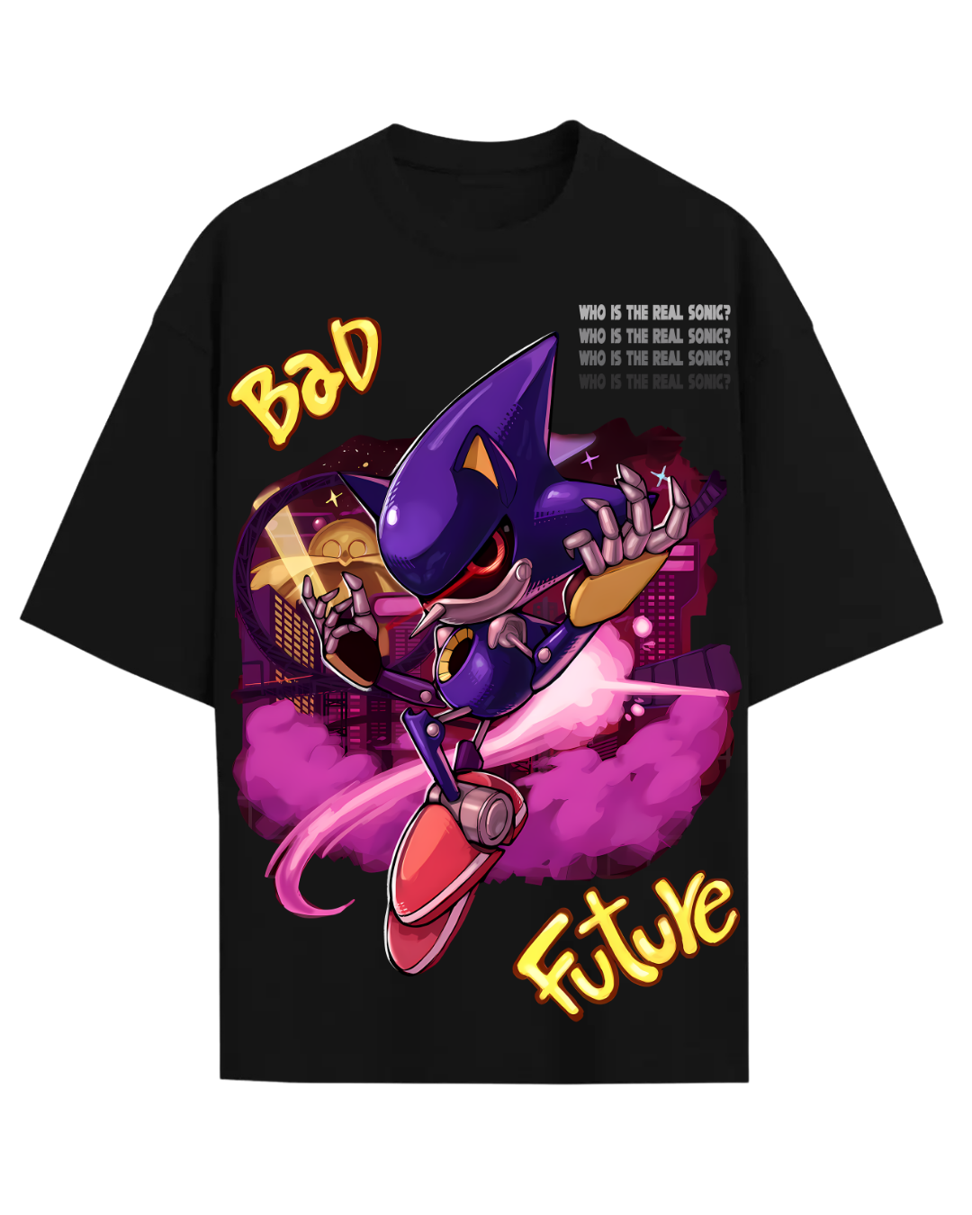 Metal Sonic Bad Future Retro Gaming Oversized Graphic Tee