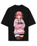 Nino Nakano Quintessential Quintuplets Anime Graphic Oversized Black T-Shirt