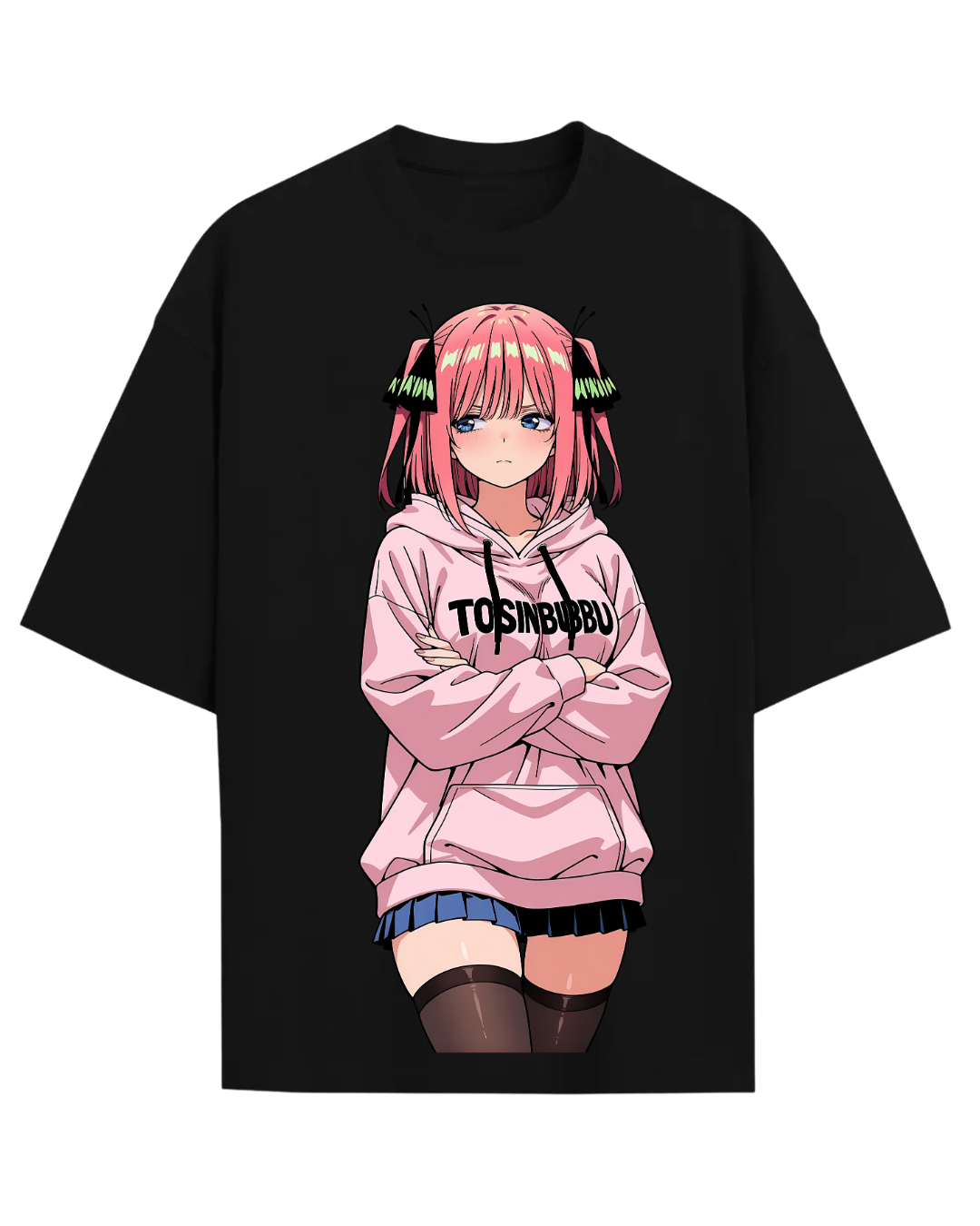 Nino Nakano Quintessential Quintuplets Anime Graphic Oversized Black T-Shirt