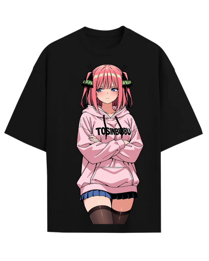 Nino Nakano Quintessential Quintuplets Anime Graphic Oversized Black T-Shirt