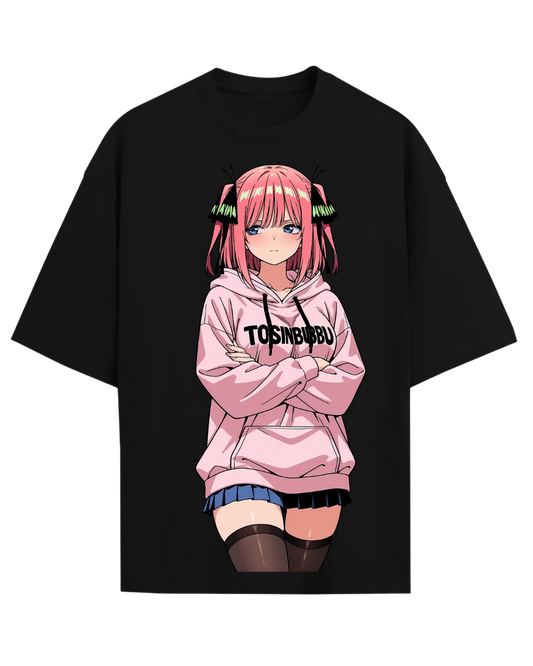 Nino Nakano Quintessential Quintuplets Anime Graphic Oversized Black T-Shirt