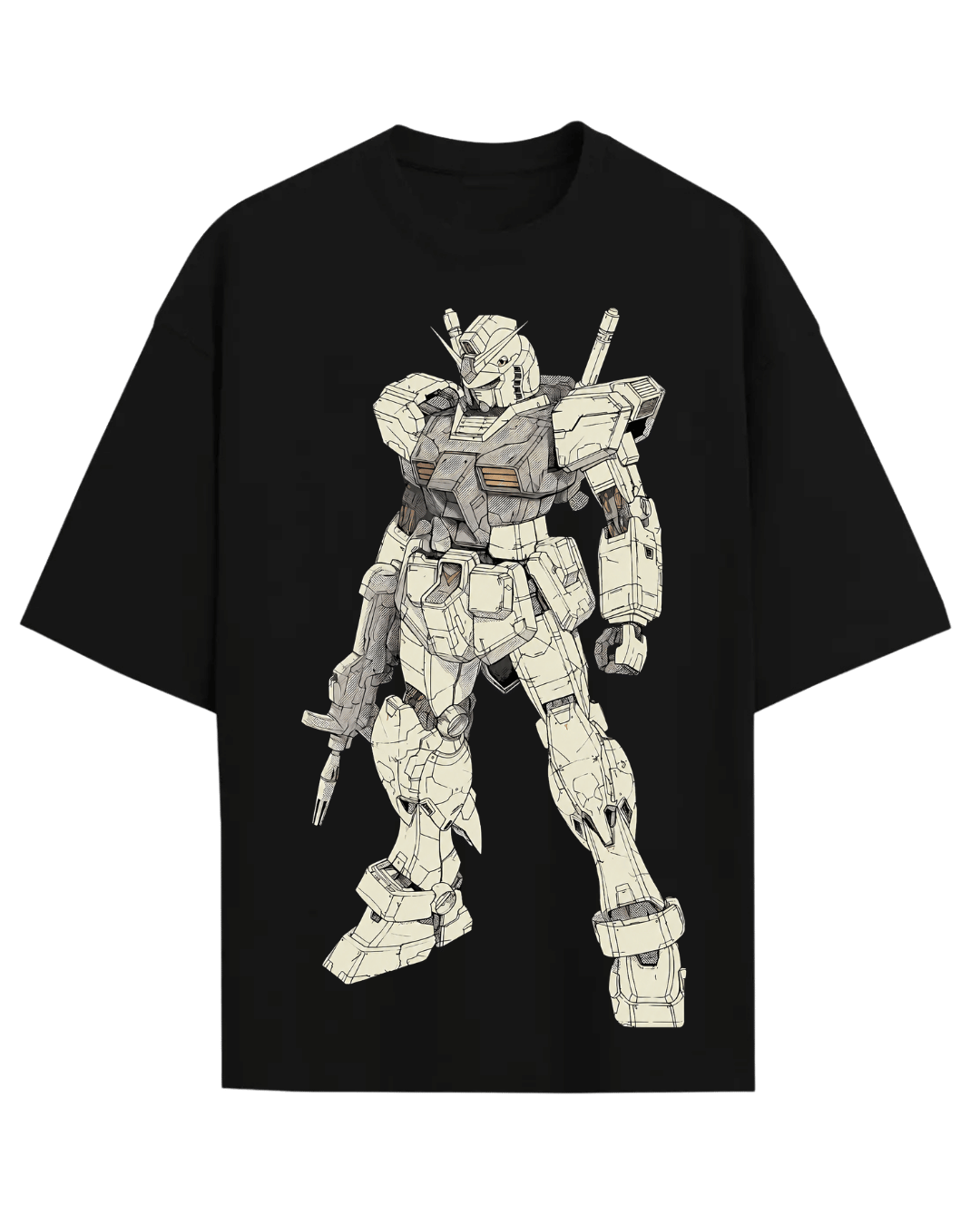 Gundam Mobile Suit Anime Mecha Graphic Oversized Black T-Shirt