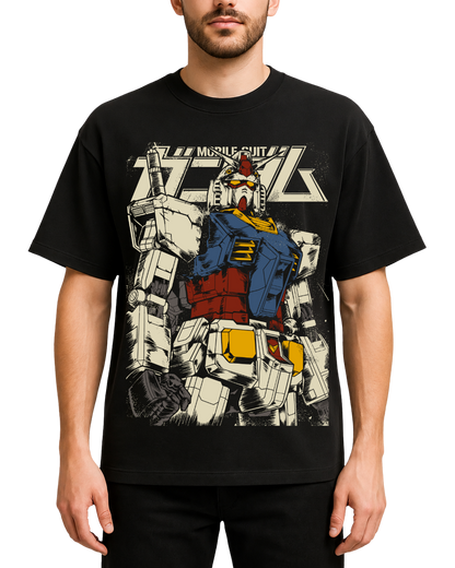 Retro Mobile Suit Gundam RX-78-2 Anime Mecha Oversized Graphic T-Shirt