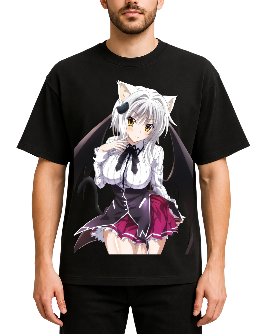 Koneko Toujou High School DxD Anime Graphic Oversized Black T-Shirt