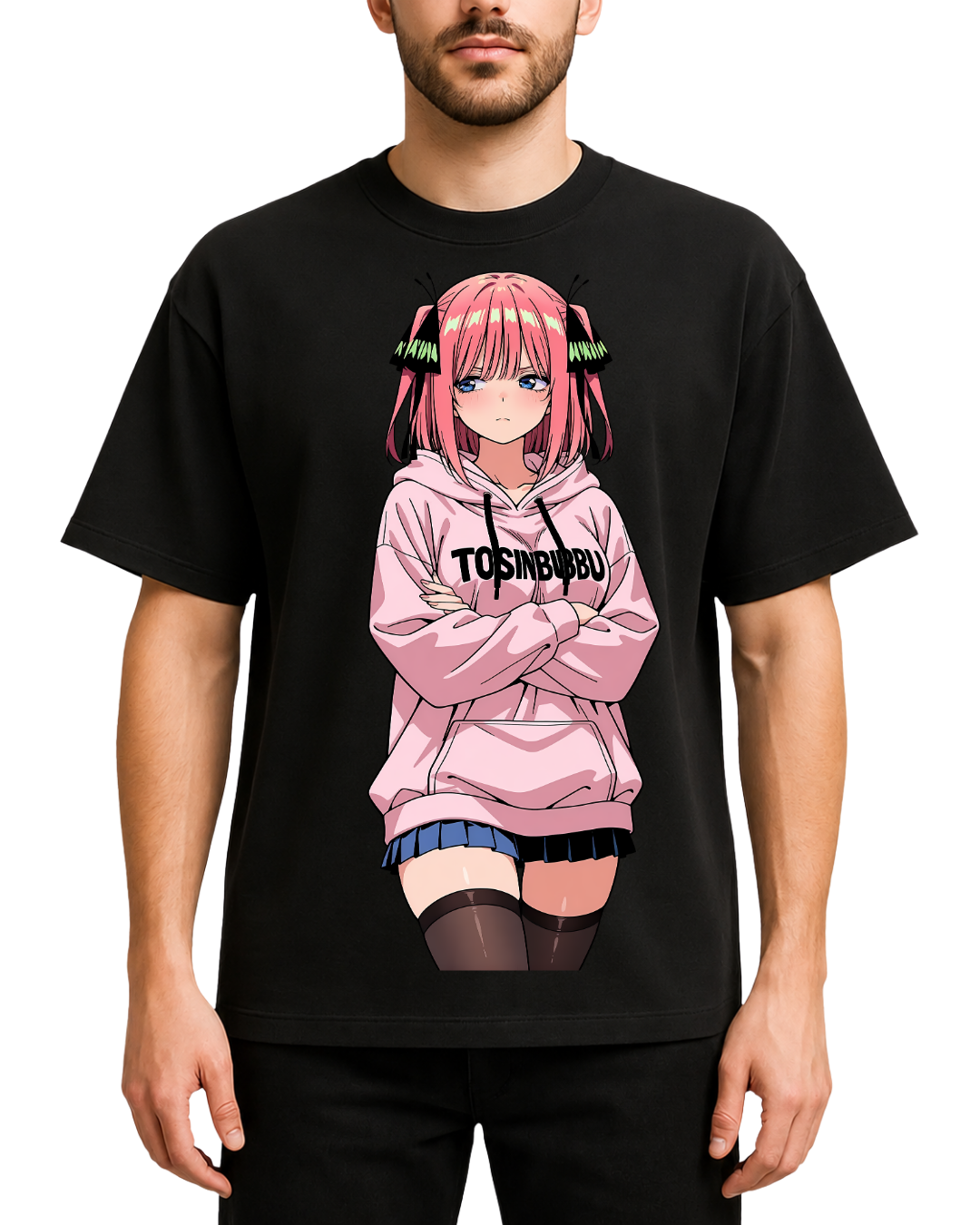 Nino Nakano Quintessential Quintuplets Anime Graphic Oversized Black T-Shirt