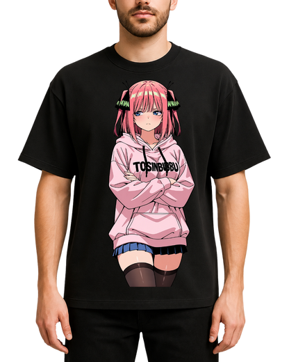 Nino Nakano Quintessential Quintuplets Anime Graphic Oversized Black T-Shirt