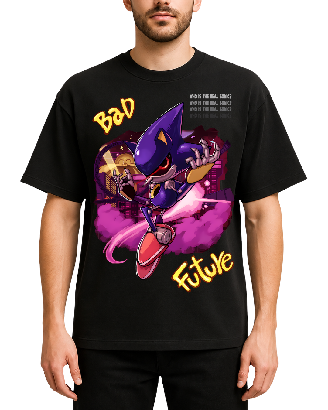 Metal Sonic Bad Future Retro Gaming Oversized Graphic Tee