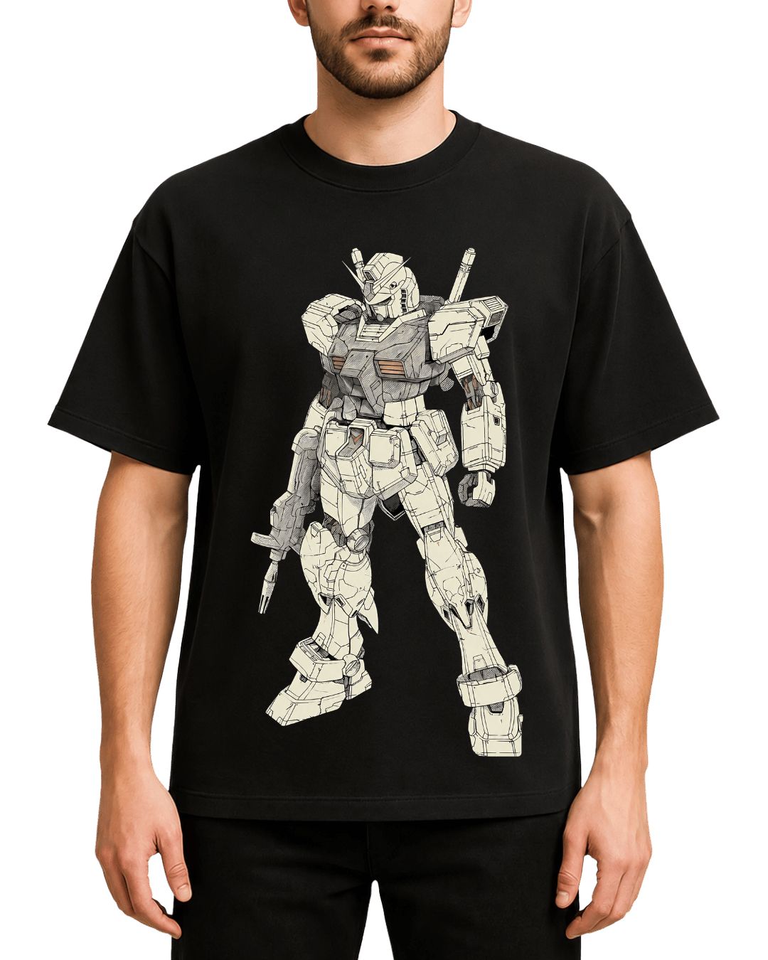 Gundam Mobile Suit Anime Mecha Graphic Oversized Black T-Shirt