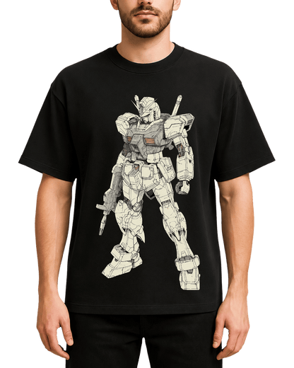 Gundam Mobile Suit Anime Mecha Graphic Oversized Black T-Shirt