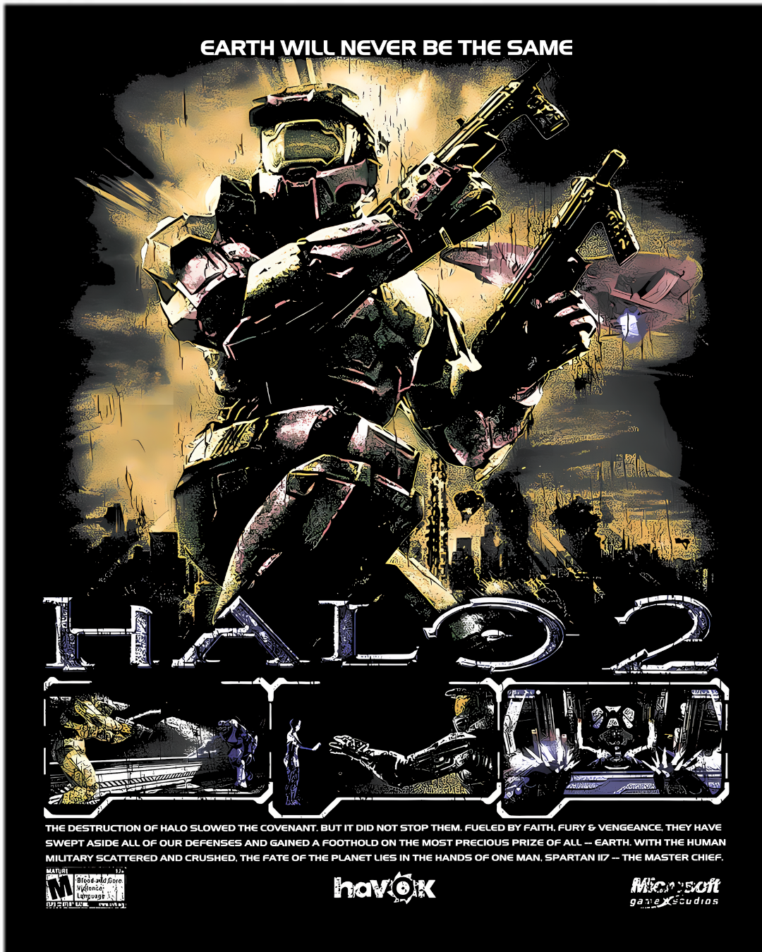 Halo 2 Master Chief Retro Gaming Graphic Tee
