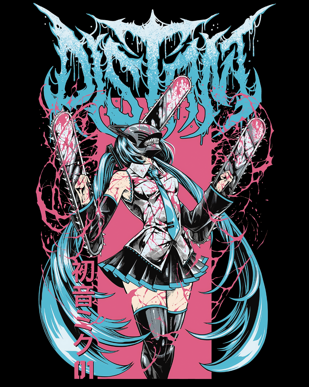 Hatsune Miku Chainsaw Man Mashup Graphic Tee