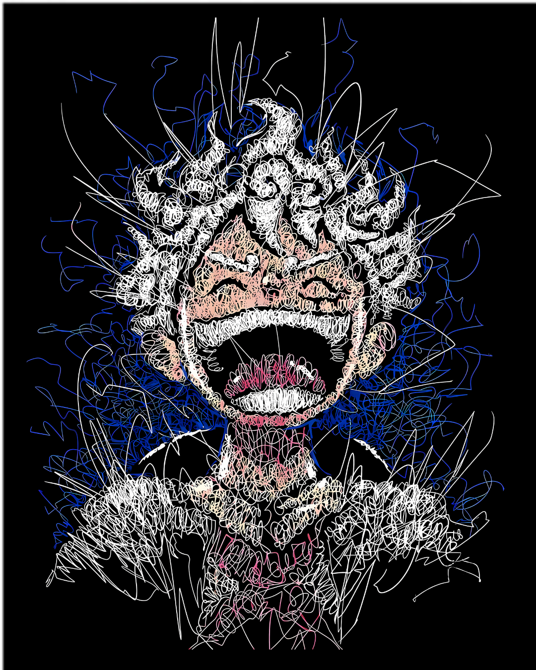 Luffy Gear 5 Scribble Anime Oversized Black T-Shirt