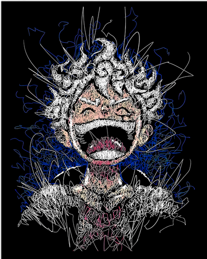 Luffy Gear 5 Scribble Anime Oversized Black T-Shirt
