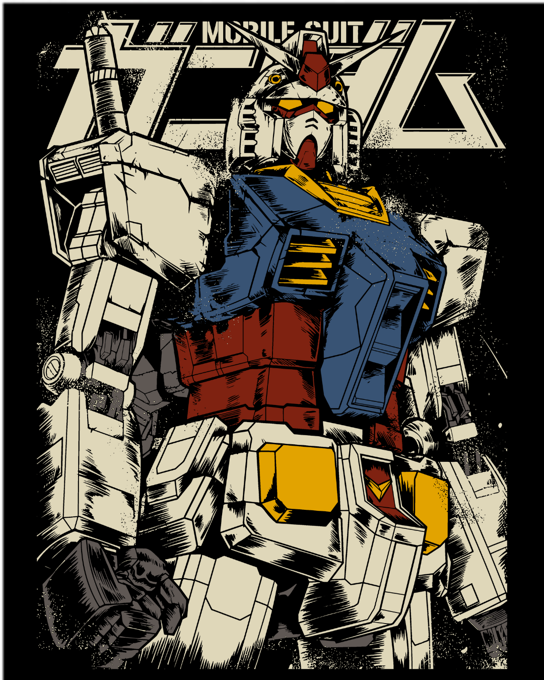 Retro Mobile Suit Gundam RX-78-2 Anime Mecha Oversized Graphic T-Shirt