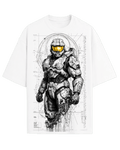 Halo Master Chief Spartan Gaming Sketch Art Graphic Oversized Drop Shoulder Streetwear Tee