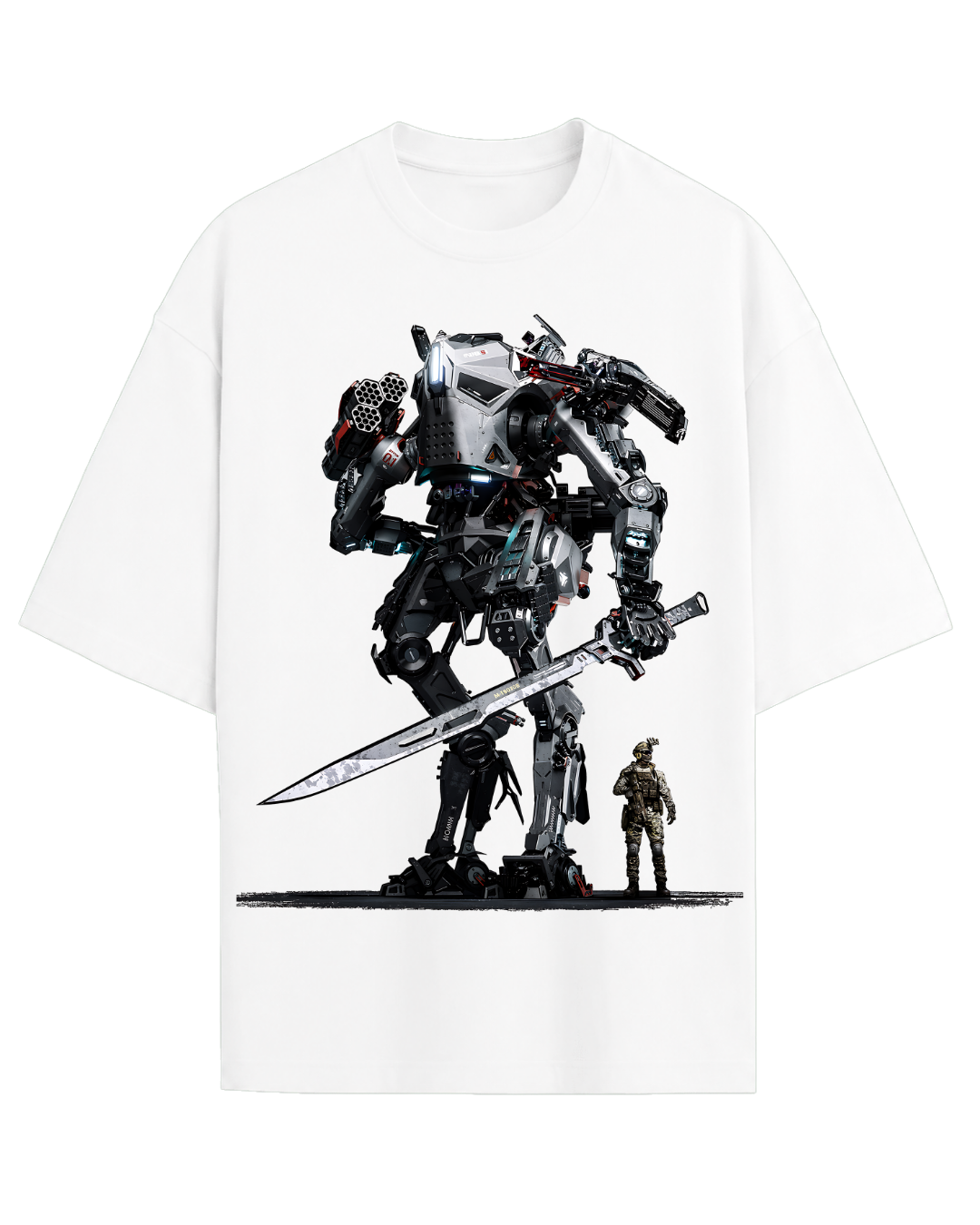 Sci-Fi Mech Robot Sword Graphic Oversized T-Shirt