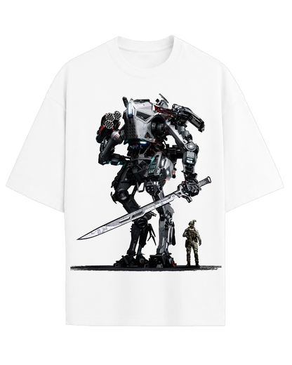 Sci-Fi Mech Robot Sword Graphic Oversized T-Shirt