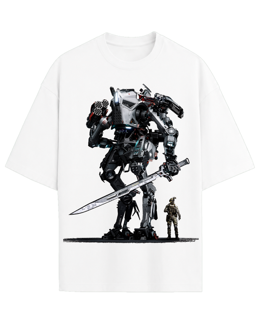 Sci-Fi Mech Robot Sword Graphic Oversized T-Shirt