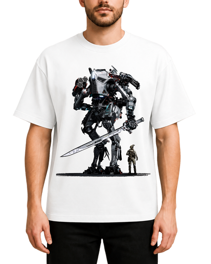 Sci-Fi Mech Robot Sword Graphic Oversized T-Shirt