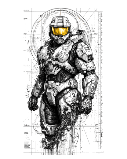 Halo Master Chief Spartan Gaming Sketch Art Graphic Oversized Drop Shoulder Streetwear Tee