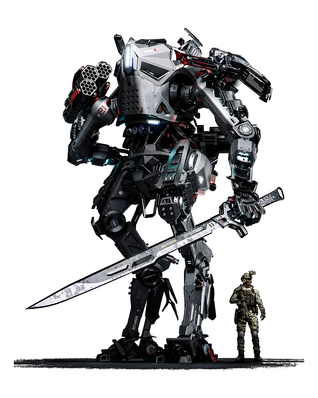 Sci-Fi Mech Robot Sword Graphic Oversized T-Shirt